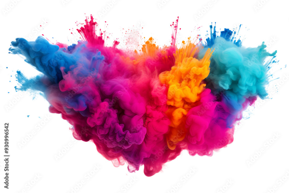 Poster dynamic explosion of colorful holi powder isolated on white background