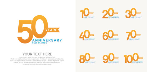 anniversary set, orange and blue color with ribbon for celebration event