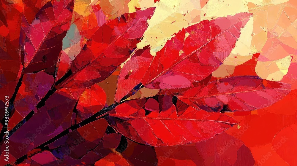 Aufkleber vibrant red leaves create a visually striking backdrop, showcasing the beauty of nature in an abstra