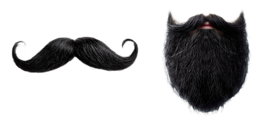 Mustache and beard close up isolated on a transparent PNG background, white background , cut out, clipping path, Generative Ai
