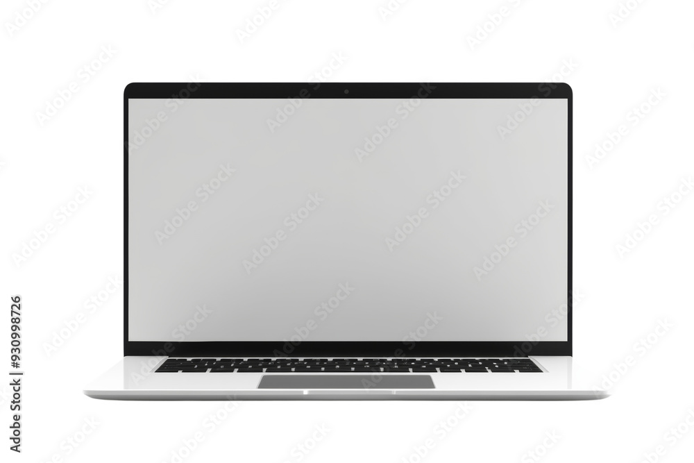 Poster front view of laptop with clear screens, isolated on white background