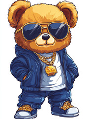 Cool Teddy Bear with Sunglasses and Gold Chain