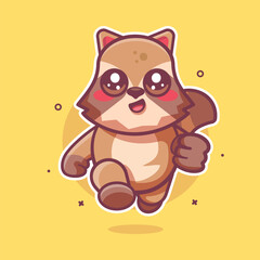 happy raccoon animal character mascot running isolated cartoon in flat style design 