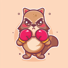 serious raccoon animal character mascot playing boxing sport isolated cartoon	