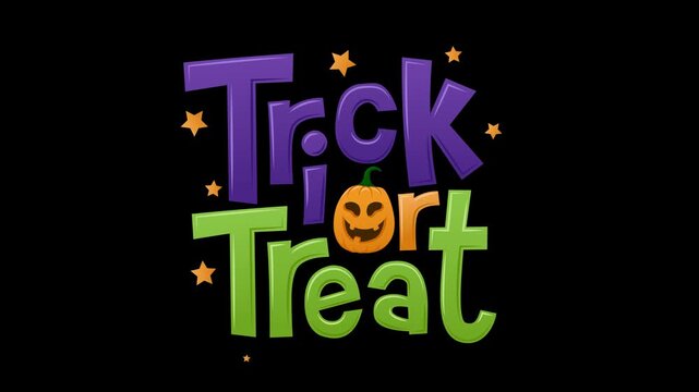 Animated Halloween trick or treat text vector design. Halloween pumpkin. text animation. alpha channel. Transparent Background.