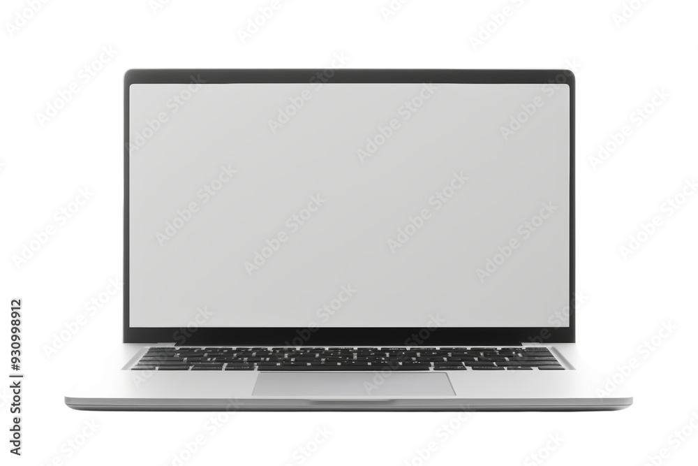 Poster front view of a modern laptop with transparent screens, isolated on white background