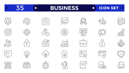 Business line icons set. Businessman outline icons collection. Teamwork, human resources, meeting, partnership, meeting, work group, success, resume.