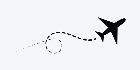 Paper plane following a path. Airplane track or route with dotted lines. Vector illustration in eps 10.