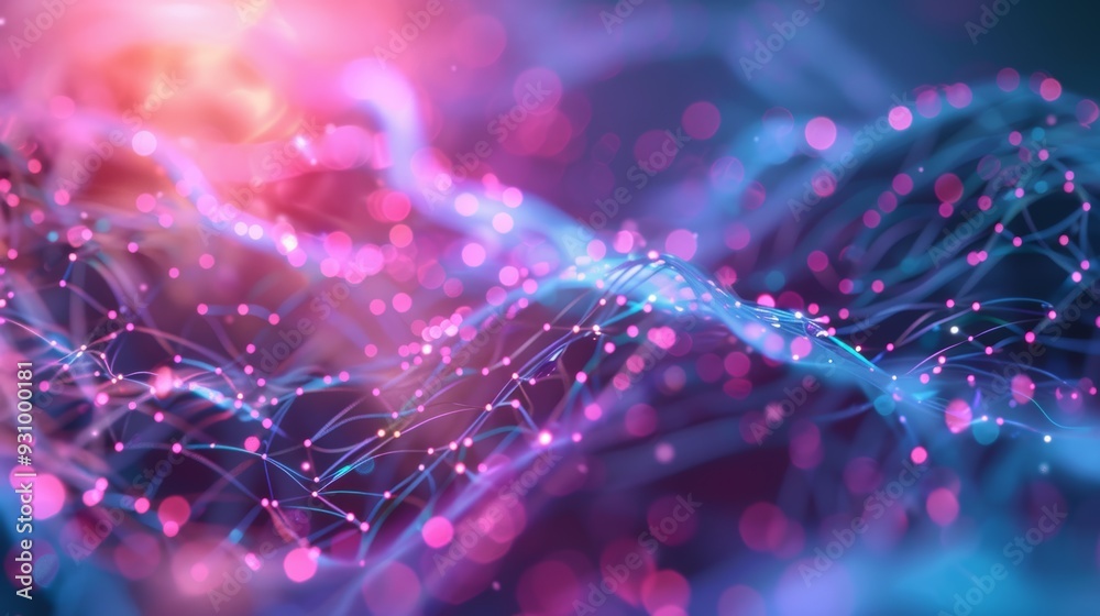 Poster Abstract 3D rendering of neural network connections with vibrant lights
