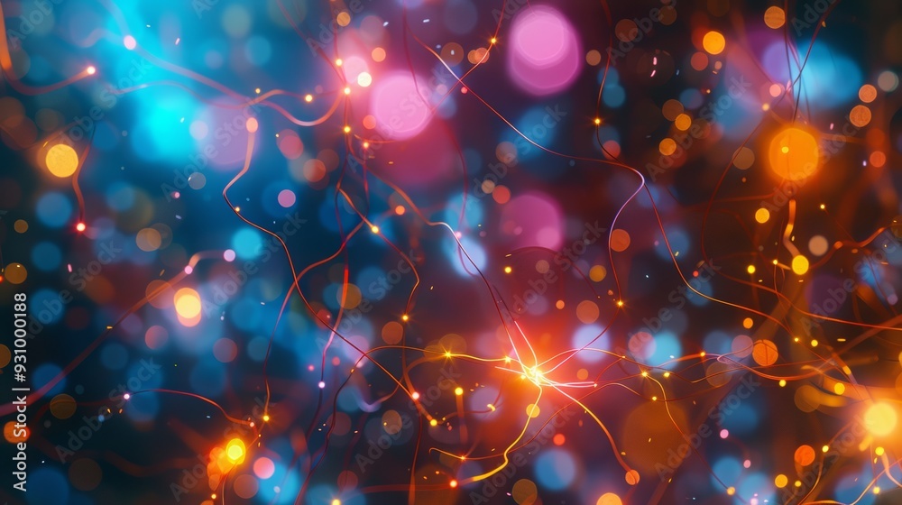 Aufkleber Abstract 3D rendering of neural network connections with vibrant lights