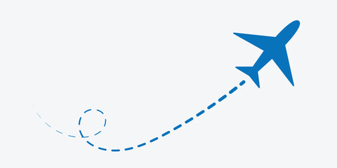 Paper plane following a path. Airplane track or route with dotted lines. Vector illustration in eps 10.