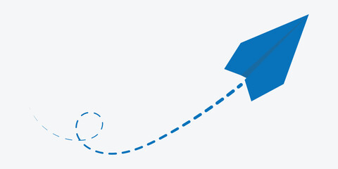 Paper plane with dotted line, Origami paper airplane, Travel and route symbol in line style, paper plane flying on white background. vector illustration in eps 10.