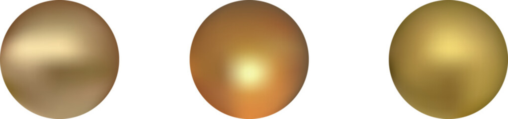 Golden balls of different shades on a transparent background