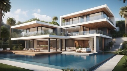 Architectural exterior design of  luxury house, front elevation design of house