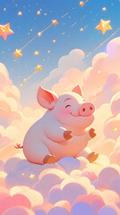 Pig dream star zodiac illustration