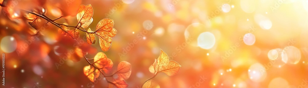 Aufkleber a vibrant autumn scene with colorful leaves illuminated by warm sunlight, creating a bokeh effect of