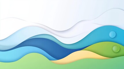 Vibrant blue and green gradient waves create a dynamic backdrop, enhancing modern flat illustrations with playful textures.