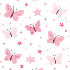 Soft pink watercolor background adorned with simple butterfly and star patterns, creating a serene and atmospheric vibe.