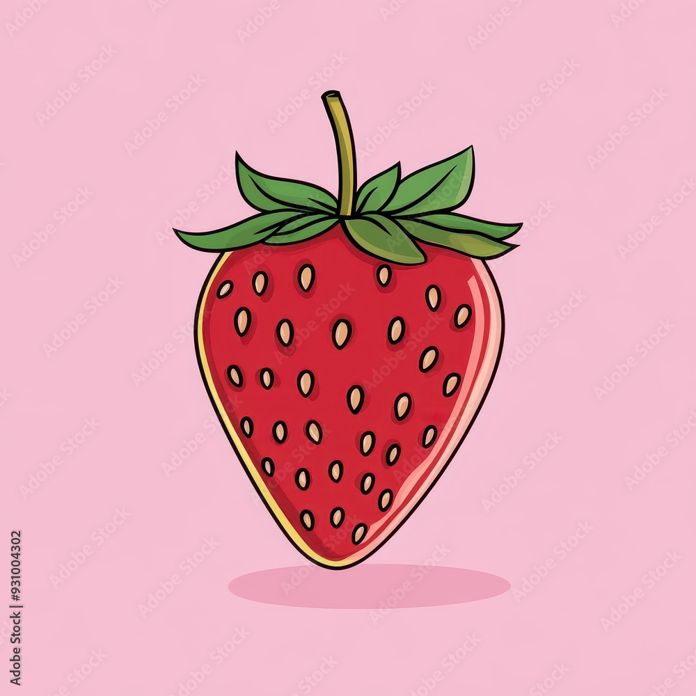 Wall mural vibrant cartoon strawberry design featuring bold colors and a playful pink backdrop for a fun visual