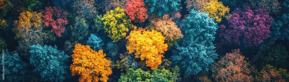 Aufkleber aerial view of vibrant autumn trees featuring a stunning array of colorful foliage in shades of red,