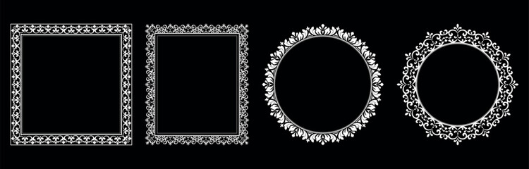 Set of decorative frames Elegant vector element for design in Eastern style, place for text. Floral black and white borders. Lace illustration for invitations and greeting cards.