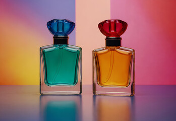 Perfume bottles on a colorful background