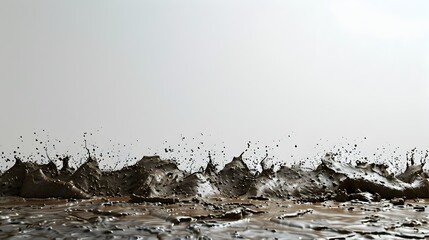 Detailed 3D Rendering of Splattered Mud on Stark White Background with Ample Copy Space
