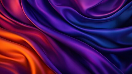 Obraz premium A vibrant display of silk fabric with rich hues of purple and orange, showcasing luxurious textures and elegant draping.