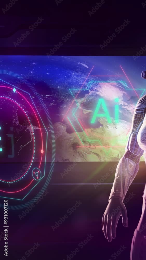 Wall mural the astronaut works with artificial intelligence. 3d render