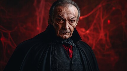 Mystical Vampire Old Man in Halloween red background