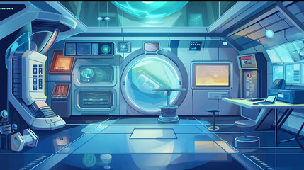 The Spaceship laboratory interior room isolation, game background, Illustration