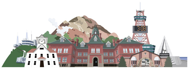 北海道観光地イラスト集合　レトロバージョン