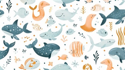 cute seamless pattern of animal aquatic  