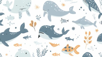 cute seamless pattern of animal aquatic  