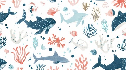 cute seamless pattern of animal aquatic  