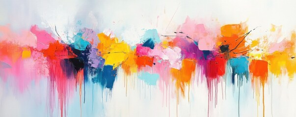 Fototapeta premium Vibrant abstract art featuring colorful splashes and drips, perfect for adding a lively touch to any space.