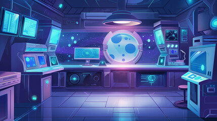 The Spaceship laboratory interior room isolation, game background, Illustration