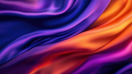 Obraz premium Vibrant silk fabric waves in purple and orange hues, creating an elegant and luxurious texture perfect for design and background.