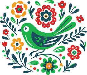  birds and flowers, colorful bird on a branch vector