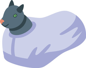 Black cat wearing sheep costume looking right, 3d isometric vector illustration