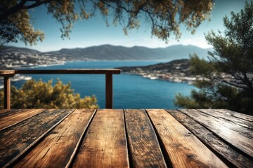 Seaside Wooden Deck with Scenic View