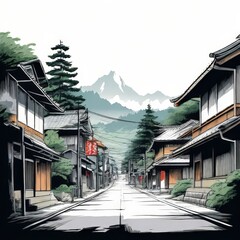 Obraz premium the AI Image Generator, Japanese landscape. Ancient architecture
