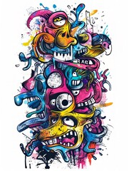 Doodle Art Illustration for Merchandise Clothing, Fashion Textile, Sport Apparel and Clothes Design Printing, Street Art Graffiti Pattern, Colorful Streetwear Design Bundle.