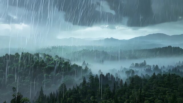 Aerial View of forest during rain Footage 4K