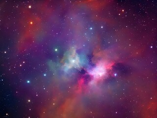 Fototapeta premium Vibrant Cosmic Nebula with Colorful Light Beams and Starry Background in Deep Space 