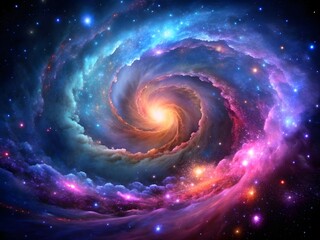 Majestic Swirling Galaxy with Vibrant Colors and Glowing Stars in Deep Space
