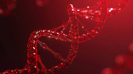 3D illustration of DNA on red background