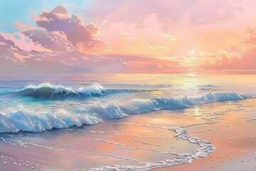 Fototapeta premium Pastel Sunrise and Gentle Waves