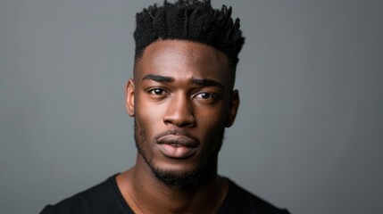 Fototapeta premium A headshot of a young man presenter with a solid background, emphasizing his articulate expression and confident demeanor