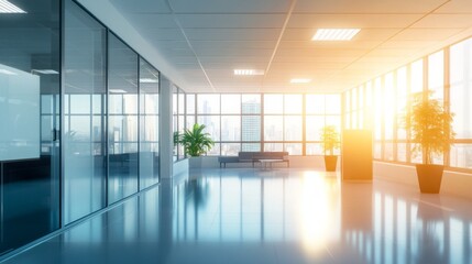 Fototapeta premium Modern Office Interior with City View